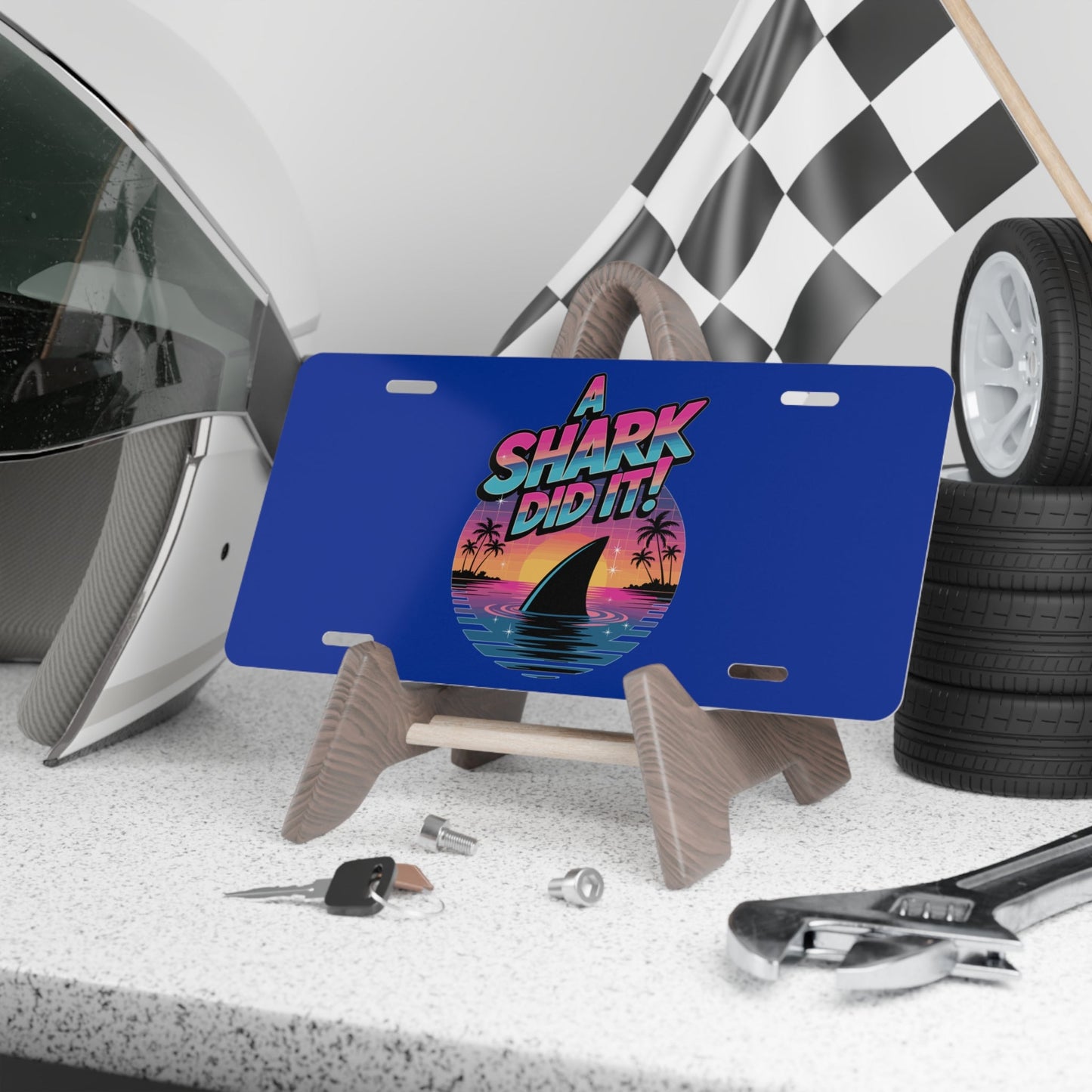 Funny Amputee Wheelchair License Plate – A Shark Did It Design – Prosthetic Humor Plate for Car, Scooter, or Chair