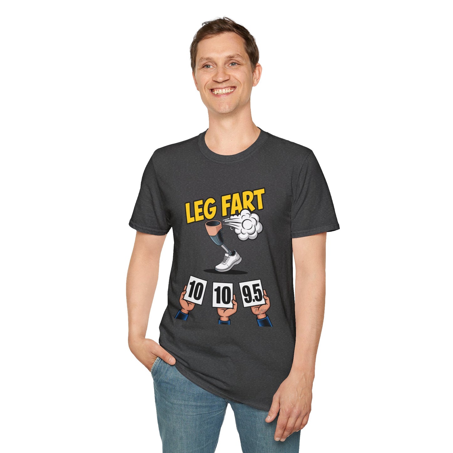 Prosthetic Leg Fart Scoreboard T-Shirt | Funny Amputee Sports Judging Graphic Tee